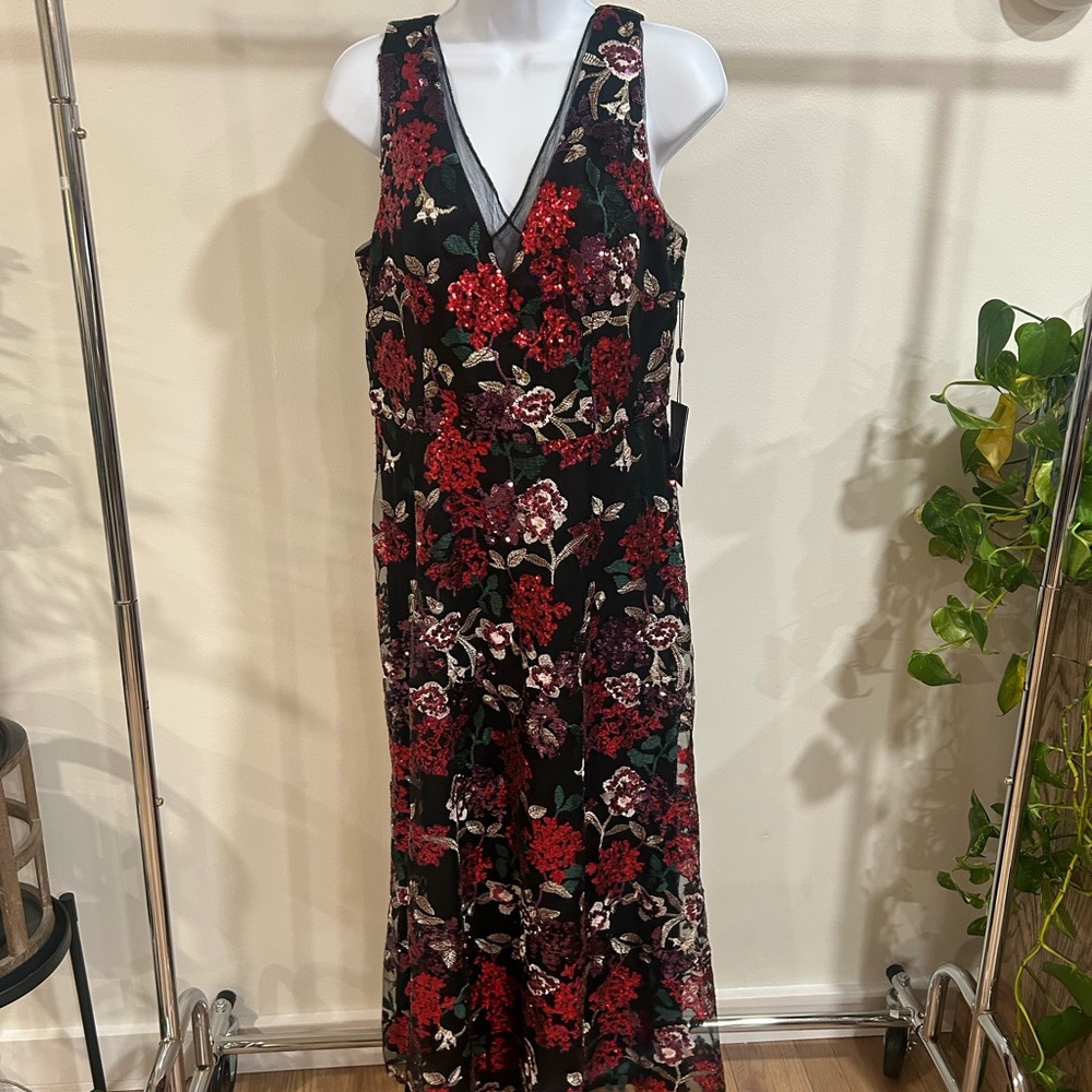 Adrianna Papell Floral Red and Black Wedding Dress